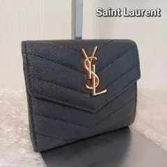 ✨極美品✨　YSL　サンローラン　カサンドラ　三つ折り財布　ブラック　レザー