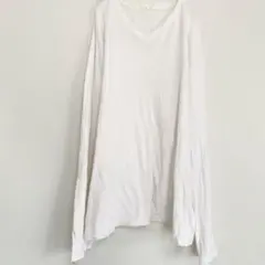 通年服 ジーユー 長袖カットソー XL ホワイト Vネック ロンT 綿100%のサムネイル