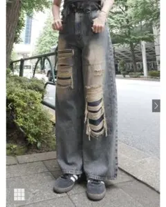 グレイル デニム フェイクダメージストレートデニムパンツ[cu559] M