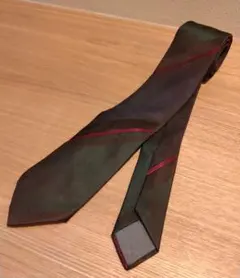 ①美品 西陣織 ネクタイ ストライプ柄 グリーン系 シルク製 ヴィンテージ