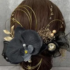 水引金箔♡黒胡蝶蘭髪飾り♡成人式　卒業式　前撮り　和装　袴　振袖　和玉　リボン