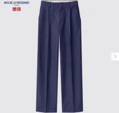 【美品】ユニクロ イネス　コットンワイドパンツ　ネイビー　ウエスト67cm