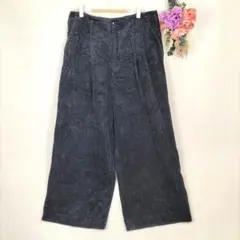 ZARA　紺　コーデュロイ　ワイドパンツ　USA L　カジュアル