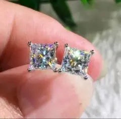 【高品質・存在感】人工ダイヤモンド ピアス シルバー925 刻印 スクエア