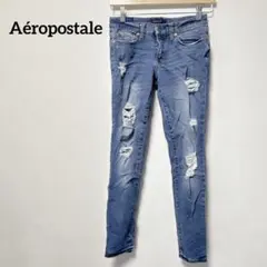 早い物勝ち✨Aéropostale スキニーデニム ブルー ダメージ加工のサムネイル