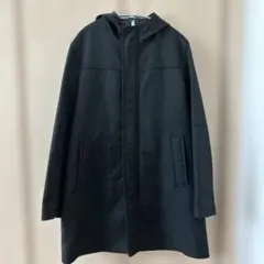 コムサデモードメン　フード付きロングコート　ブラック　Ｍ