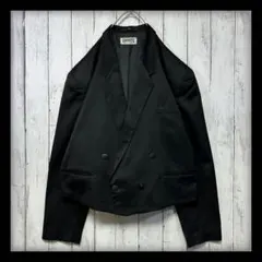 【VINTAGE】短丈テーラードジャケット☆ダブル☆ポルトガル製☆2XLブラック
