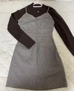 NICE CLAUP 千鳥柄　ニットトップス ミニワンピースブラウン