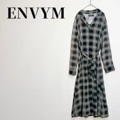 ENVYM　スキッパー衿　チェックシャツワンピース　ロング　ウエストマーク　Fのサムネイル