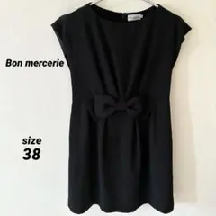 Bon mercerie ノースリーブ　リボン　ひざ丈　ワンピース　黒　38のサムネイル