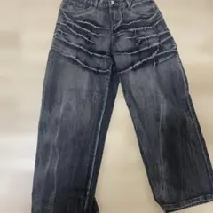 ダメージ加工 ダークグレー ワイドレッグデニム