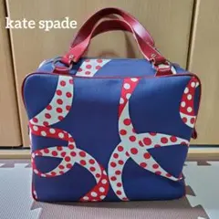 kate spade　ハンドバッグ　ドット柄　ネイビー&レッド