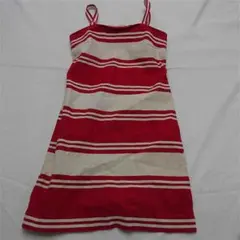 ▲ラルフローレン ストライプ キャミワンピース 綿麻混 日本サイズ9 レッド系