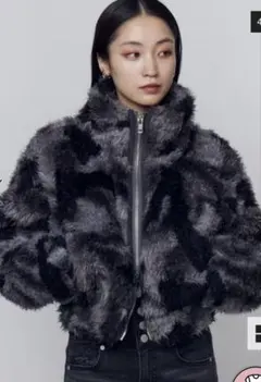 EMODA ボアジャケット ブラック グレー