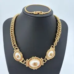 極美品 ジバンシー 2点セット ネックレス ブレスレット 喜平 ロゴ パール 金