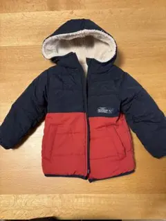 バイカラー フード付きダウンコート