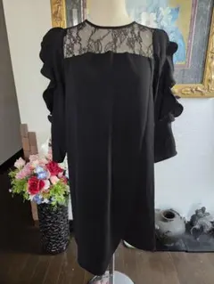 ZARAブラック レース切り替え ひざ丈ワンピース訳有り品