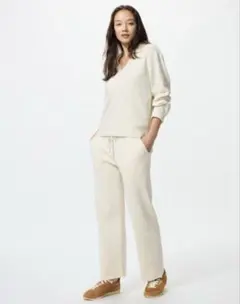 ユニクロ　ウォッシャブルニットリブパンツ　NATURAL XS