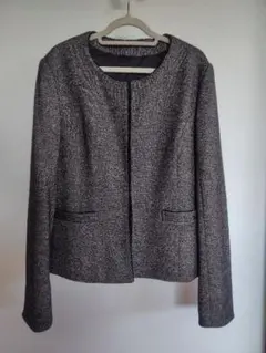 ノーカラージャケット グレー系 ツイード風