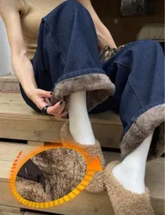 新品！ブルーワイドレッグデニム、冬用サーマルライニング、裏フリース