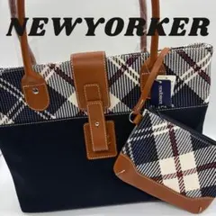 極美品 NEWYORKERトートバッグビジネスバッグ チェック柄 ネイビー