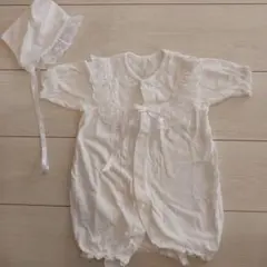 ベビードレス フリル リボン 帽子付き 50-60cm