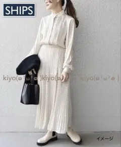 シップス ドットフリルピンタックワンピース ベージュ S