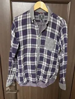 BEAMS HEART 長袖シャツ L 紫と白のチェック柄