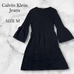 カルバンクラインジーンズ ニットワンピース ブラック Aライン フレアスリーブのサムネイル