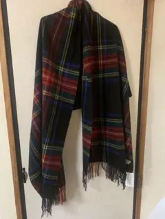 ジョンストンズストール大判　カシミア　ブラックスチュワート