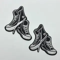 2個セット 刺繍ワッペン スニーカー 靴 黒 シューズ ［HARE］SP005