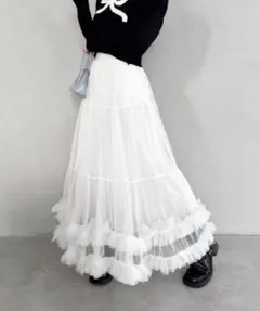 loueme ボリュームフリルチュールティアードスカート