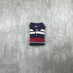 TOMMY HILFIGER 半袖ポロシャツ L紺 赤 白 ボーダー 古着 ロゴ