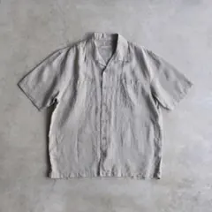 90s VISITOR オープンカラー リネン 半袖シャツ ベージュ 開襟シャツ