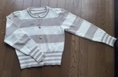 アイボリー ベージュ ストライプ カーディガン VIS