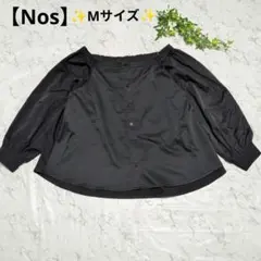 【Nos】サテンボリュームスリーブオフショルダーブラウスブラック（М）ゆったりのサムネイル