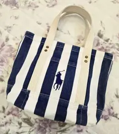 POLO RALPH LAUREN ポニー刺繍 ストライプキャンバストートバック