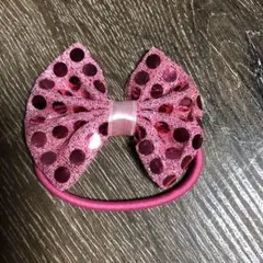 水玉模様のピンクリボンヘアゴム　値下げしました！