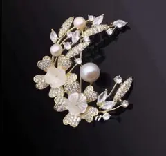 ブローチ ゴールド パール 桜 三日月型 入園 入学 結婚式 セレモニー 新品