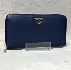 PRADA プラダ　長財布　ラウンドファスナー　ブルー　三角ロゴのサムネイル