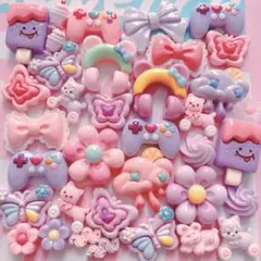 デコパーツアソート ❁⃘ ガチャ詰めポーチ ホイップデコ デコパーツ ピンク 紫