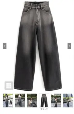 ブラックデニムワイドパンツ ハイウエストのサムネイル