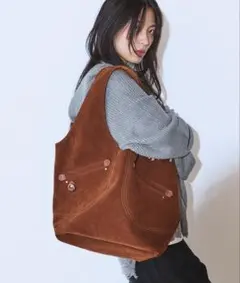 JEANASIS ジーナシス ステッチフェイクスエードトートバッグ ブラウン