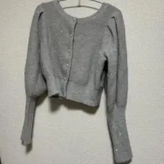 グレー パフスリーブ ニットカーディガン