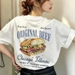 訳あり ORIGINAL BEEF プリント Tシャツ ホワイト 半袖