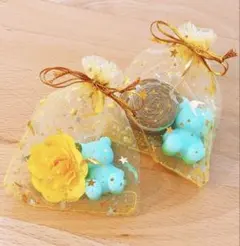 くま子と花と夏の麦わら帽子☆アロマワックスサシェ