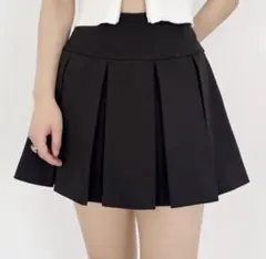 Heather ヘザー スカート ワイドプリーツミニスカート ブラック