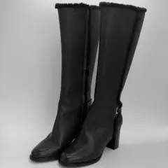 Salvatore Ferragamo ムートンロングブーツ レザー ブラック