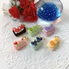 ミニチュア，フェイクスイーツ♡ケーキ(6点)セット・チャーム，アクセサリー