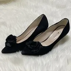 DIANA ダイアナ 花モチーフ スエードパンプス 黒 24 日本製